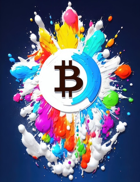 Bitcoin logo in various colors Colorful bursts Generative AI