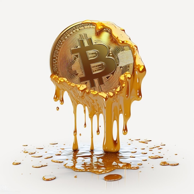 Bitcoin melting on white background generative AI