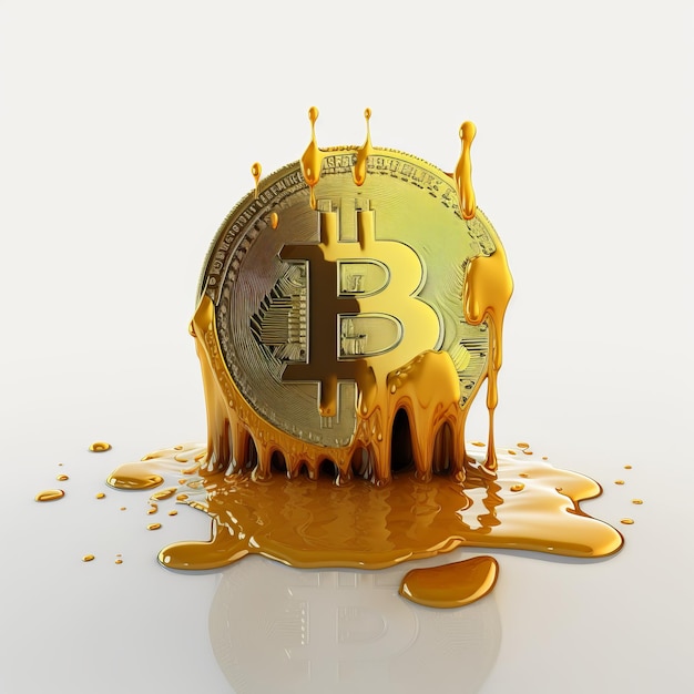 Bitcoin melting on white background image generative AI