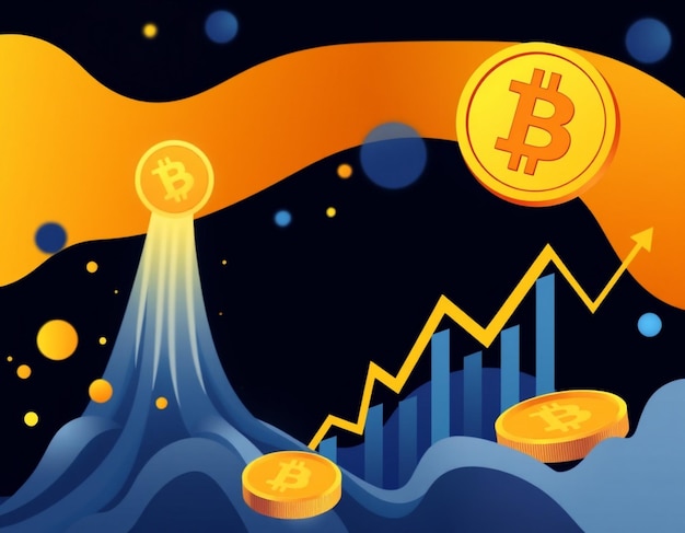 Photo bitcoin price skyrocketing abstract illustration with coin and exchange graph