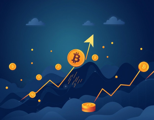 Photo bitcoin price skyrocketing abstract illustration with coin and exchange graph