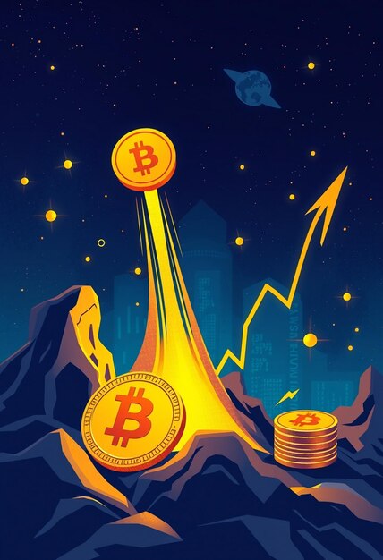 Bitcoin Price Skyrocketing Abstract Illustration with Coin and Exchange Graph