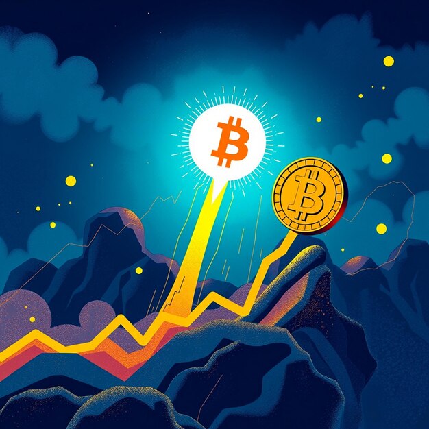 Photo bitcoin price skyrocketing abstract illustration with coin and exchange graph