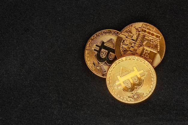 Bitcoin shiny on black background