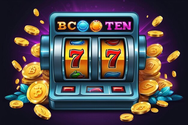 Bitcoin slot machine icon vector illustration