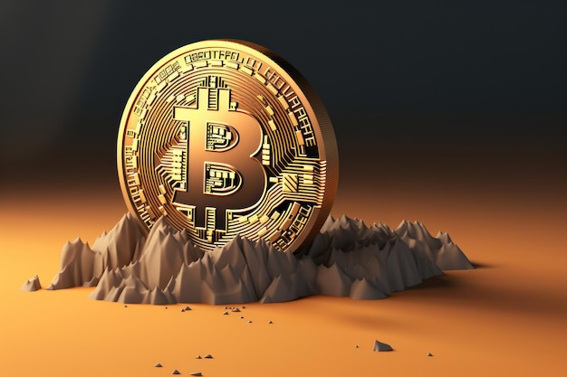 Bitcoin Treasure Unearthed Bitcoin Coin Embedded in the Ground of a Gold Mine Generative AI