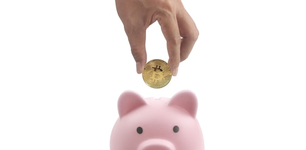 Bitcoin with financial investment concept and Piggy bank