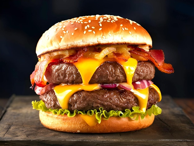 A bitten burger with cheese bacon on graffiti background national hamburger day