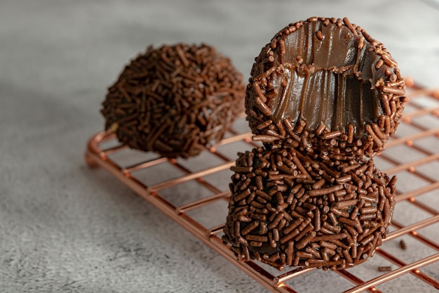 Bitten Creamy Brazilian Brigadeiro a traditional sweet from Brazil dessert with sprinkles