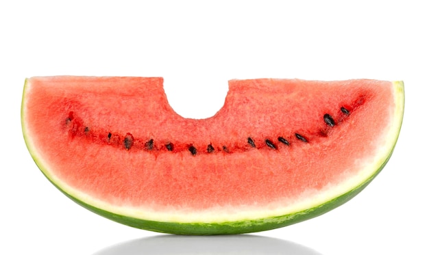 Bitten into a watermelon slice front view