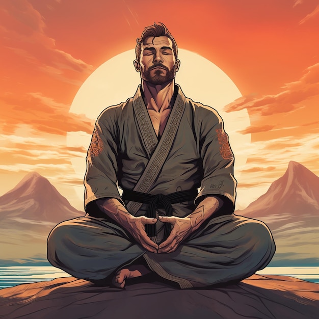 bjj fighter meditative jiu jitsu judo judoka karate sitting man