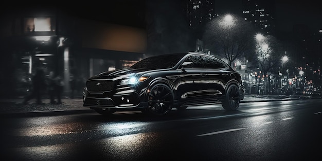 A black 2020 lincoln navigator is shown in the dark at night.