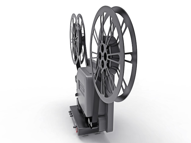 Black 3d cinema film projector isolated on white background. 3d rendering.