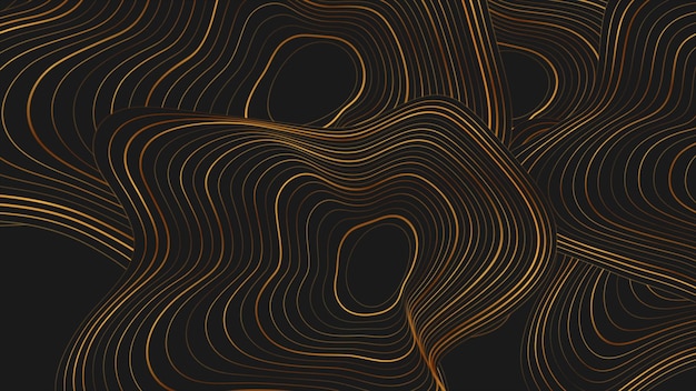 Black abstract background with golden refracted wavy pattern