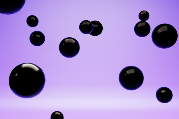 Black abstract balls on violent background 3d render