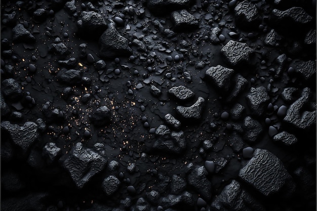 Black abstract lava stone texture background 3D illustration