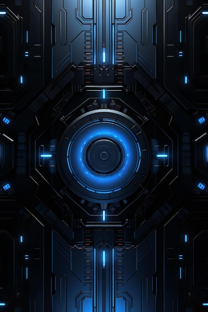 Black abstract metal futuristic technological background with blue glowing light