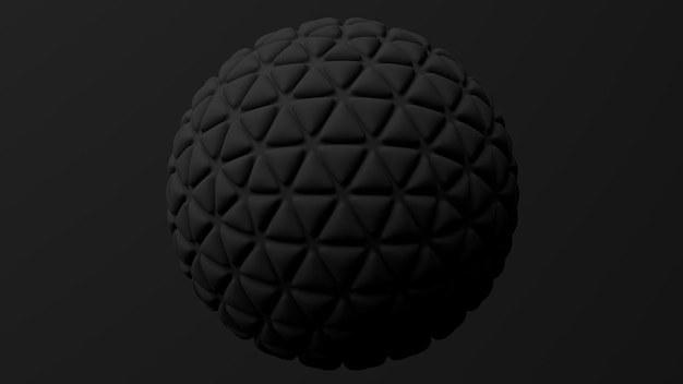 Black abstract textured sphere Black background Monochrome illustration 3d render