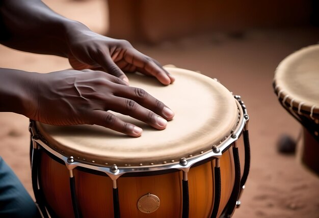 Photo a black african man playing a drum