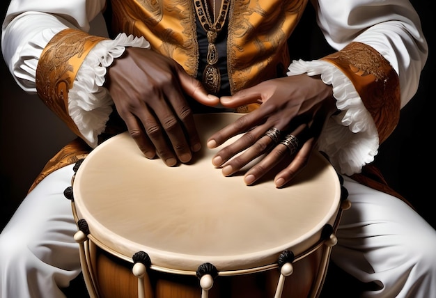 Photo a black african man playing a drum