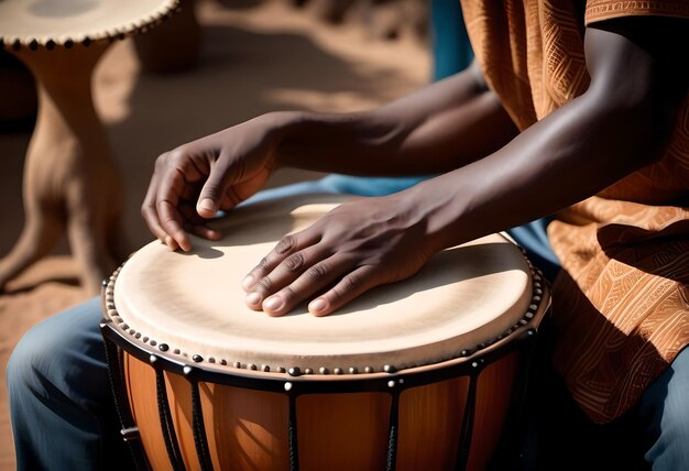 Photo a black african man playing a drum