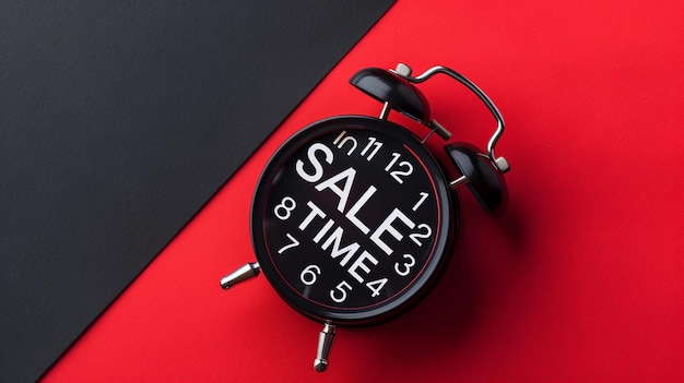 a black alarm clock with the words sale times on it