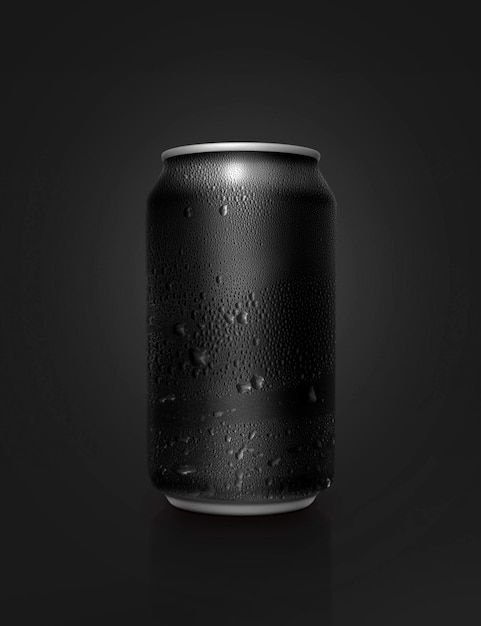 Black aluminum cans with water droplets on a Black Background