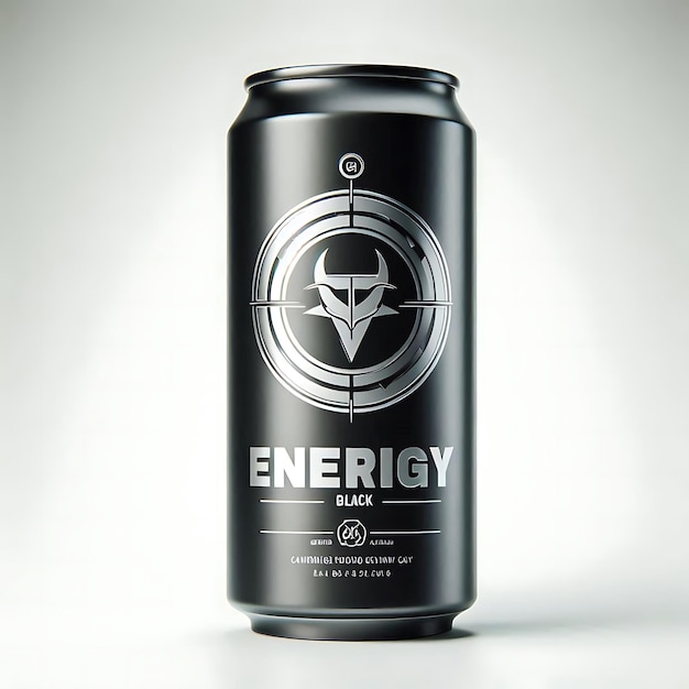 Photo black aluminum energy drink can on white background