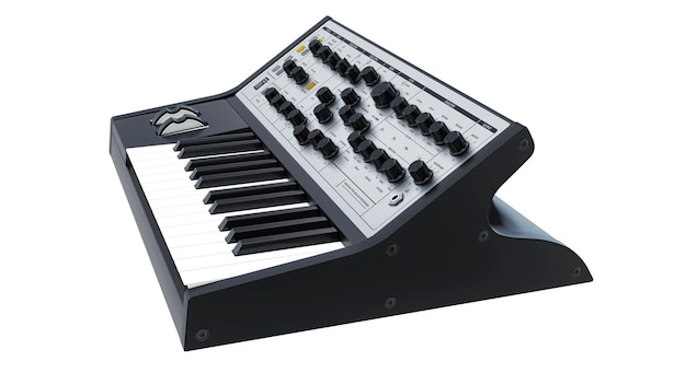 Black analog synthesizer 3D illustration