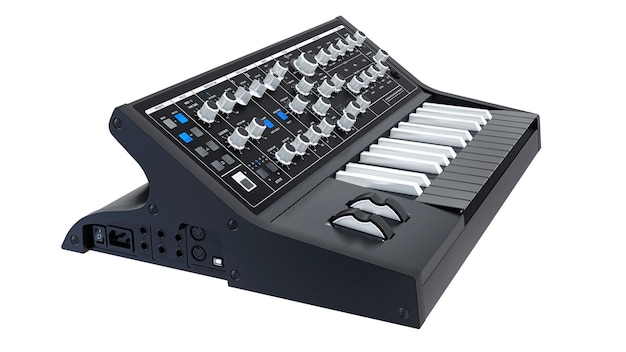 Black analog synthesizer 3D illustration