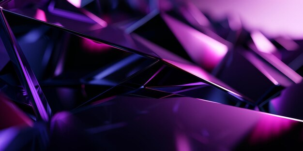 Photo black angular shapes and lines dark purple gradient background and reflective metal surfaces dynamic lighting effects