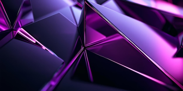 Photo black angular shapes and lines dark purple gradient background and reflective metal surfaces dynamic lighting effects