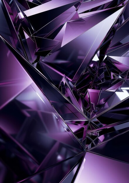 Photo black angular shapes and lines dark purple gradient background and reflective metal surfaces dynamic lighting effects