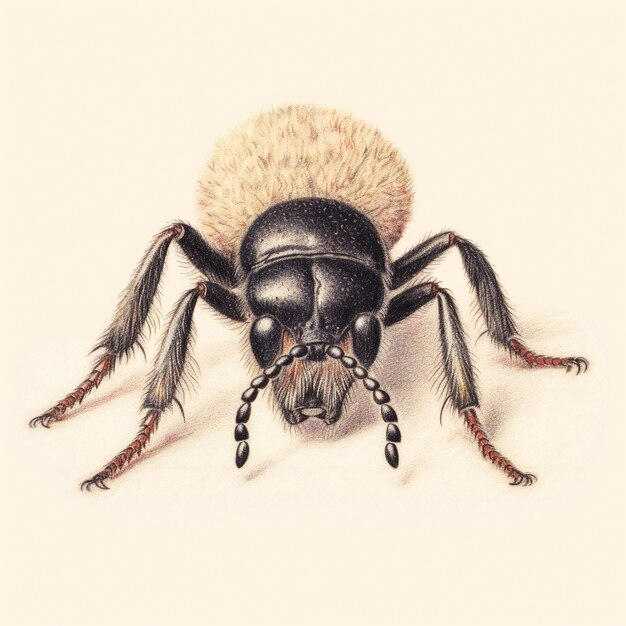 Black ant on a white background Ink and watercolor drawing