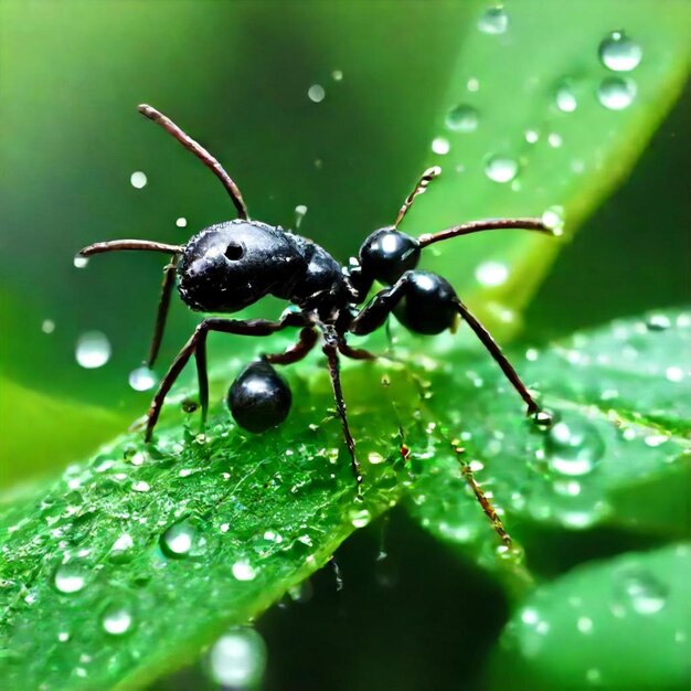 a black ant with a black ant on the side of it