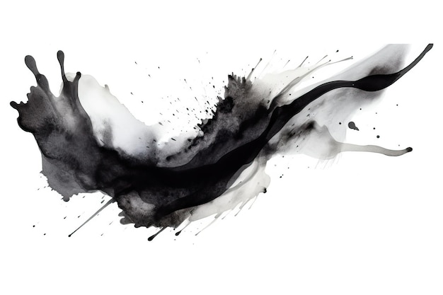 Black Aquarelle Watercolor Splash Isolated White Background Creative Accent Generative AI