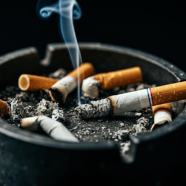 Photo a black ashtray with cigarettes in it and a black background