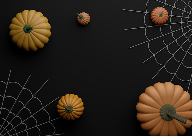 Black autumn fall Halloween product display podium pumpkins spiderwebs flat lay top view above