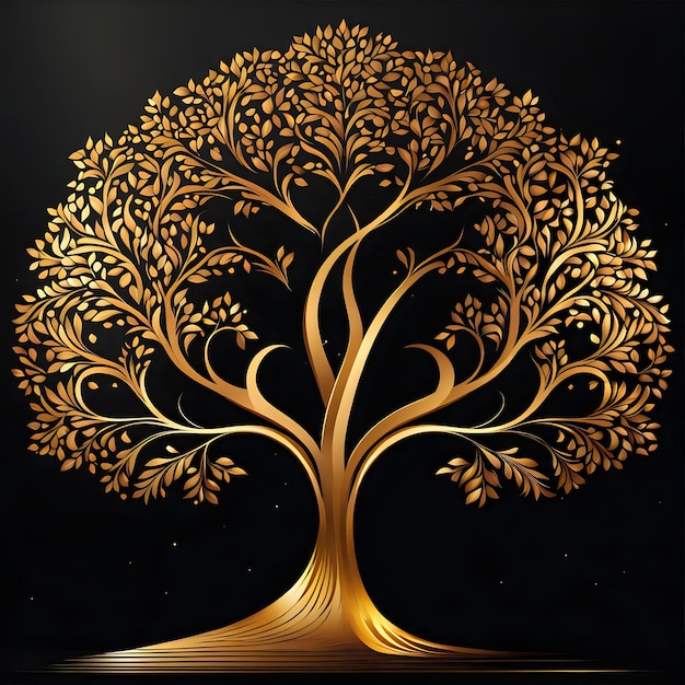 Black Background Abstract Golden Tree Design