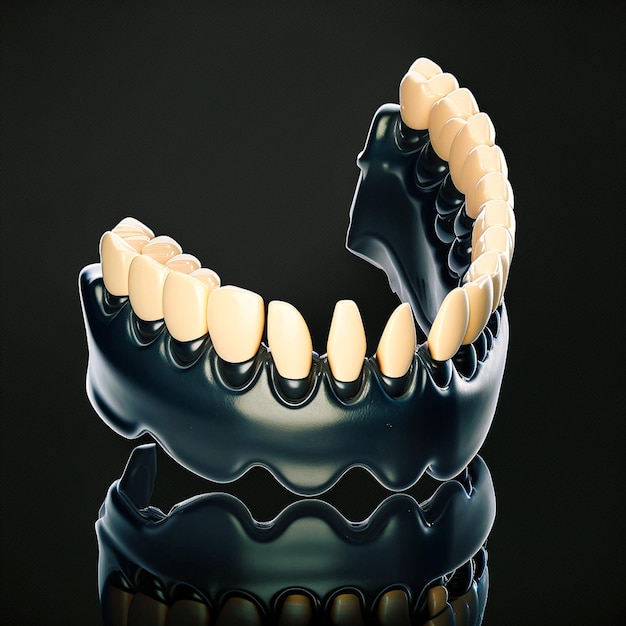 Photo black background full arch fixed dental prostheses generative ai