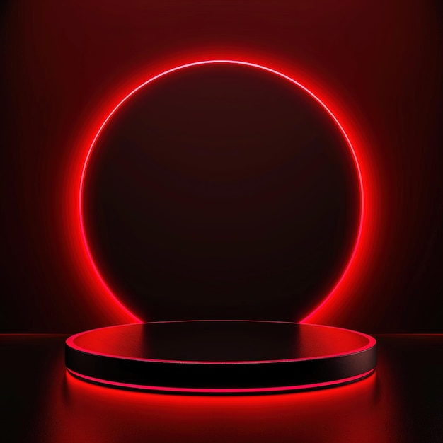 Black background podium with red light minimalist stage design style high resolution