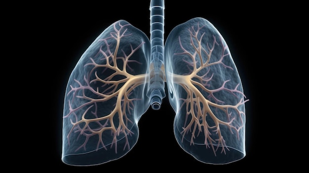 A black background shows a human lungs.