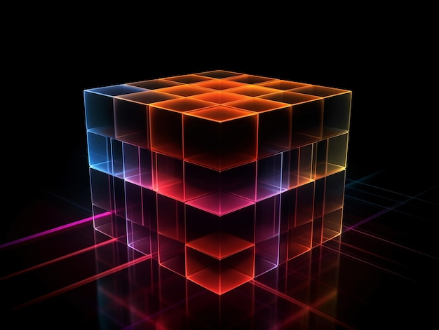 Black background wallpaper with 3D neon cubes illustration