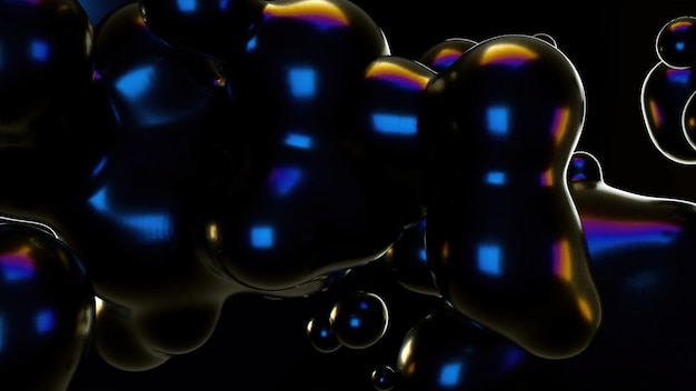 A black background with black and blue bubbles in the middle.