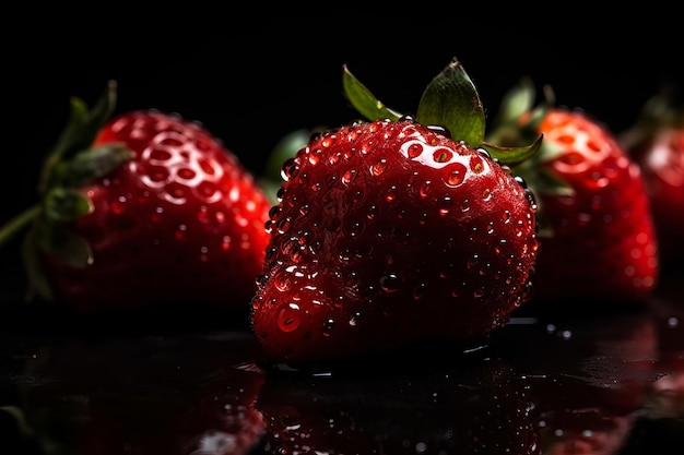 A black background with a bunch of strawberries on it