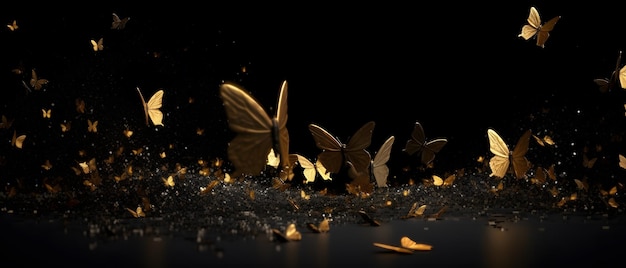 A black background with butterflies on it