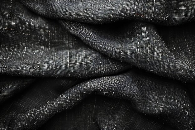 Black background with canvas texture top view dark fabric texture background cloth material patte