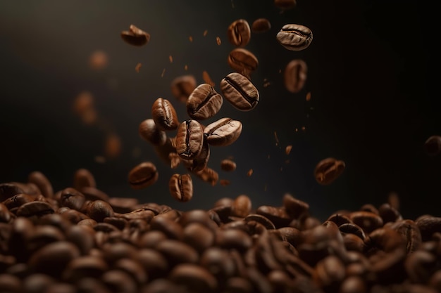 A black background with coffee beans falling from the top.