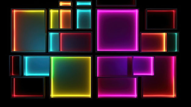 A black background with colorful boxes and the words " neon " on it.