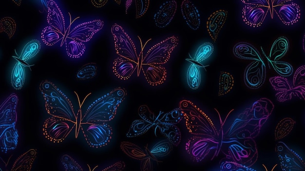 A black background with a colorful butterfly and the word butterfly on it.